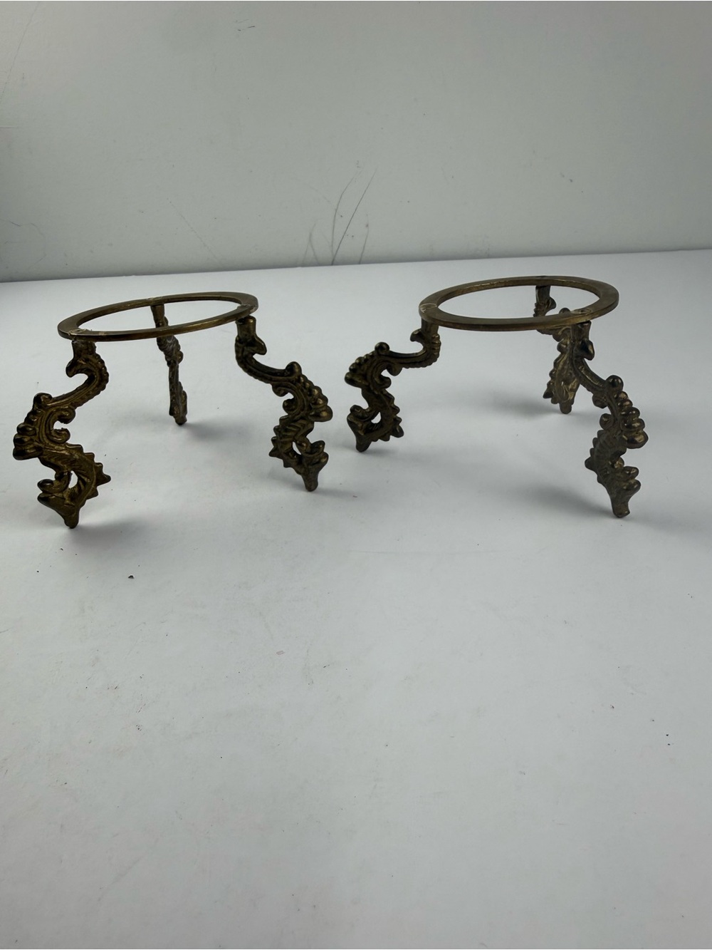 VTG Pair of Brass Ornate Metal Display Stands Pedestals Victorian SEE ALL.